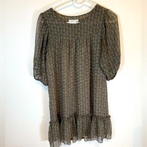 Poppy Garden Kind Love Olive floral peasant ruffle dress.